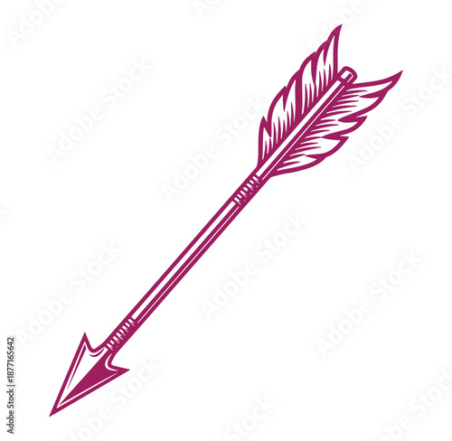 Pink arrow with feather isolated on transparent background