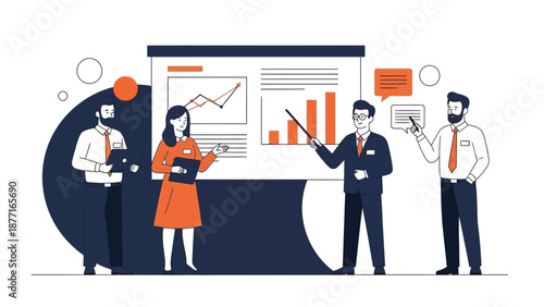 Business Presentation Meeting: Team Analyzing Data on Whiteboard