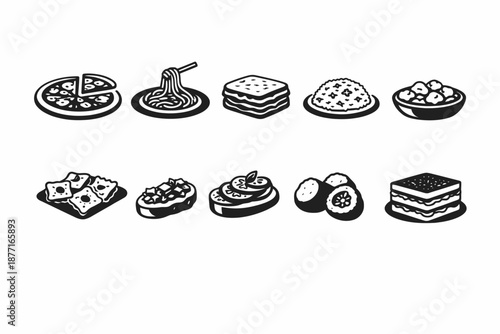 Iconos de cocina italiana minimalista