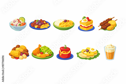 Platos tradicionales peruanos en ilustración