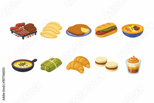 Platos argentinos en ilustraciones planas
