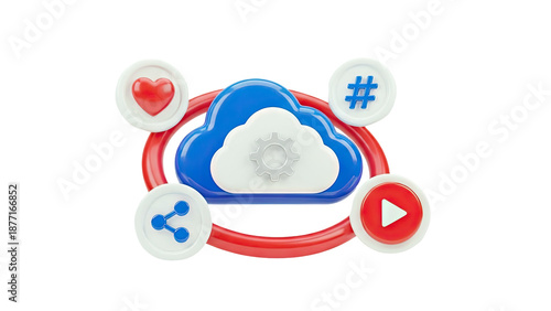 3D Cloud Computing and Social Media Icons