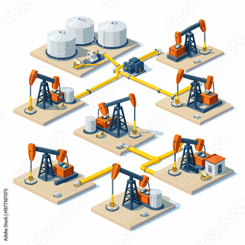 Campo petrolero isométrico en detalle