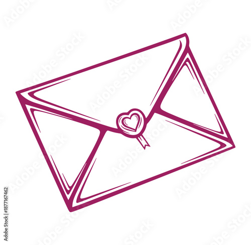 Pink heart shaped sealed letter envelope icon symbol