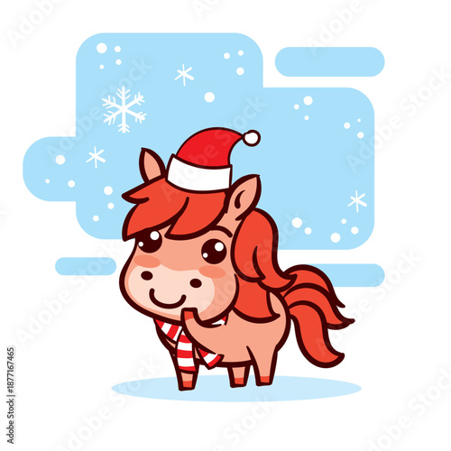 Happy chinese new year horse. Cute kawaii red horse.