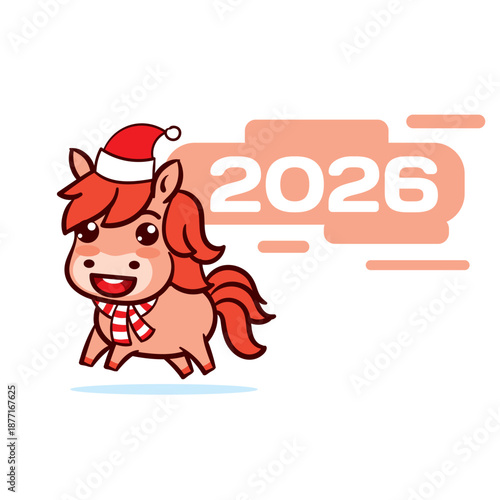 Happy chinese new year horse. Cute kawaii red horse.