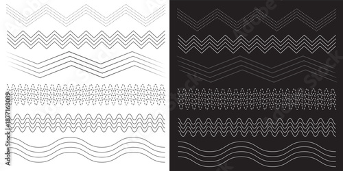 Waves line set. Wave ornament pattern. Set of wavy zigzag lines. Wave thin line background. Vector zigzag and wavy horizontal underline. Vector illustration