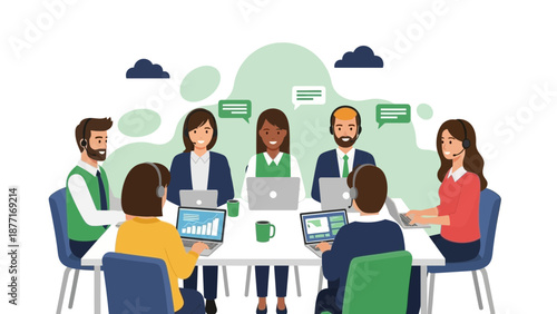 Team Meeting with Laptops and Headsets - Business Collaboration