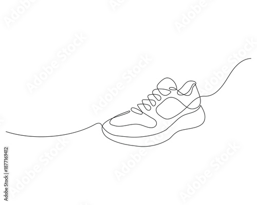 continuous line art sneaker drawing with fluid contours, capturing modern style and motion in elegant simplicity.