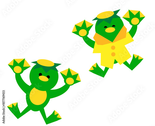 レインコートを着たカッパのかわいい梅雨イラスト