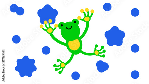 雨の日を楽しむカエルを描いたかわいい梅雨イラスト