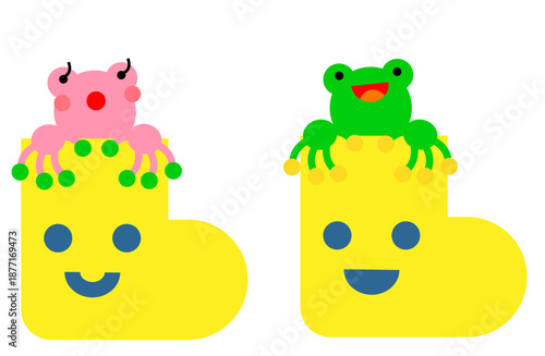 長靴の中に入ったカエルのかわいい梅雨イラスト