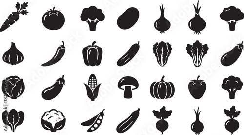 Collection of Fresh Vegetable Icons Representing Healthy Eating and Culinary Ingredients
