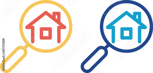 Detailed analysis of real estate properties through magnifying glasses isolated on white background