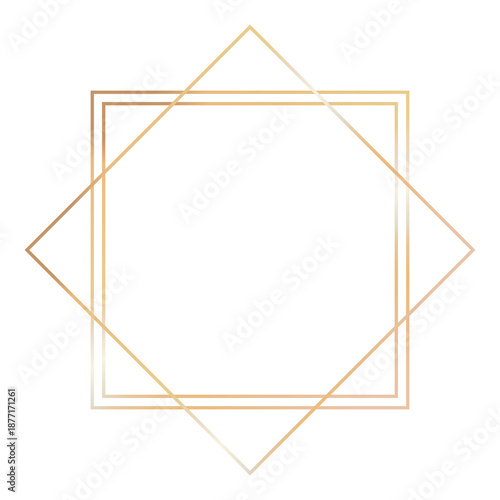 Luxury geometric frame in gold with clean lines and abstract shapes. Ideal for elegant wedding cards, minimal branding, and contemporary border designs with golden highlights.