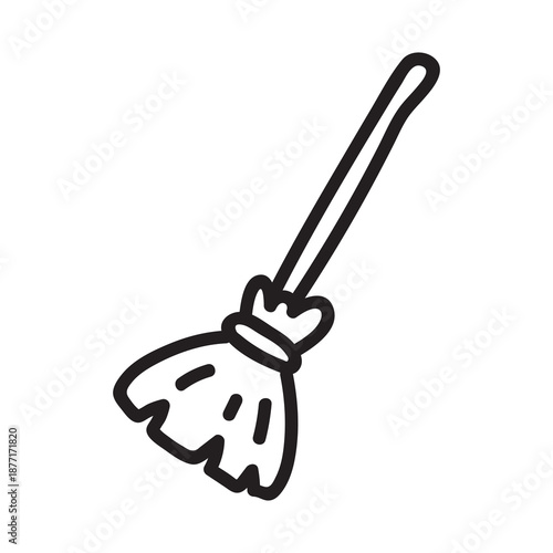 Hand-drawn witch broom doodle with magic stick and straw bristles. Halloween broomstick sketch perfect for coloring books, witchcraft art projects, and spooky seasonal designs.