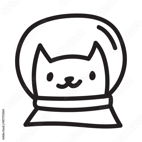 Cute doodle magic crystal ball with cat inside. Simple hand drawn fortune teller sphere with adorable kitty in black outline style isolated on light background. Spooky Halloween illustration for stick