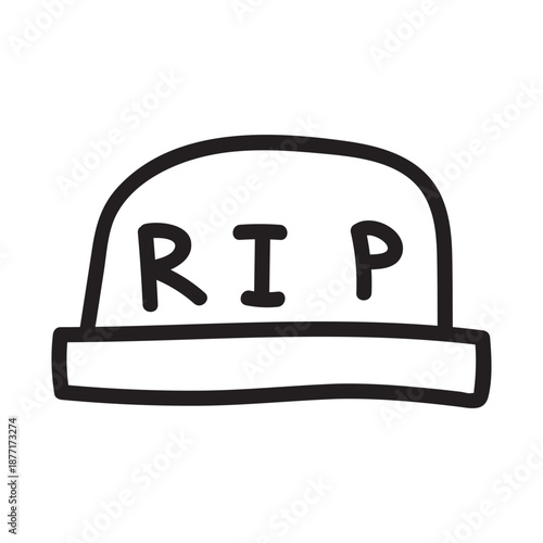 Hand-drawn tombstone illustration with RIP inscription. Spooky graveyard headstone doodle perfect for Halloween designs, cemetery scenes, and haunted background graphics.