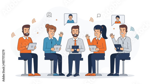 Diverse team in video conference call, remote work and online communication concept