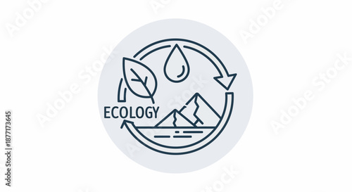 Ecology concept with leaf water drop mountain and recycle symbol.