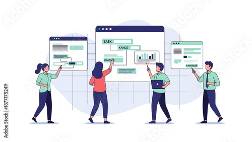 Teamwork project planning and strategy presentation with charts and diagrams