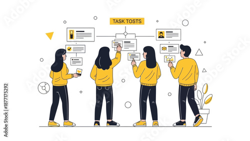 Teamwork and project management concept, people collaborating on tasks and workflow