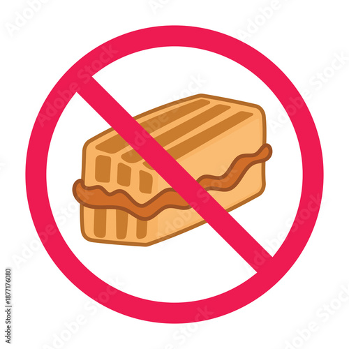 Forbidden sweet food sign, high cholesterol food prohibited sign, do not eat sweet food sign, unhealthy food restriction icon
