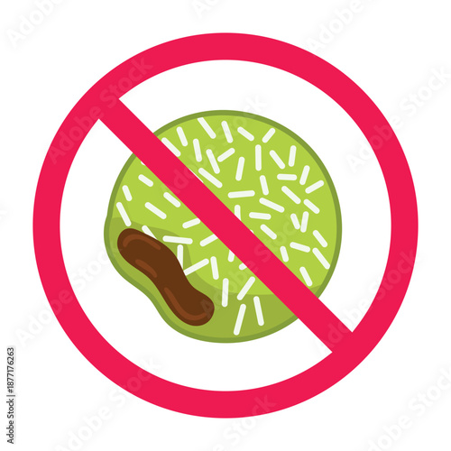 No klepon cake sign, high sugar food prohibited symbol, sugary food forbidden icon, sweet snack not allowed sign
