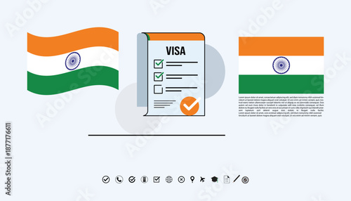 India Flag Visa Checklist Illustration for Travel Documents and International Travel Guidelines Support.