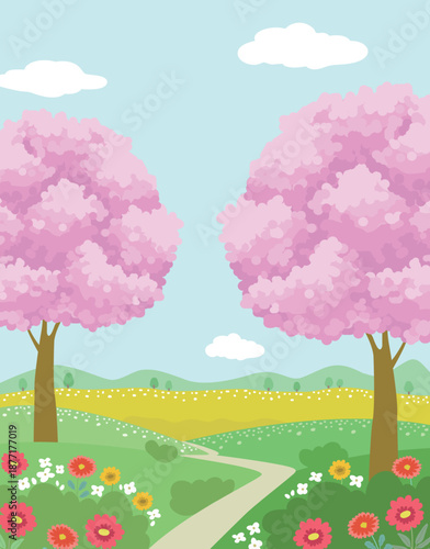 spring scenery with cherry trees