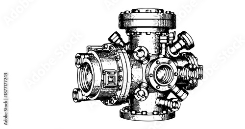 Vacuum chamber engraving illustration for advanced manufacturing branding