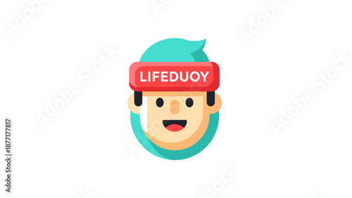 Happy Person with VR Headset and Logo, Modern Flat Design