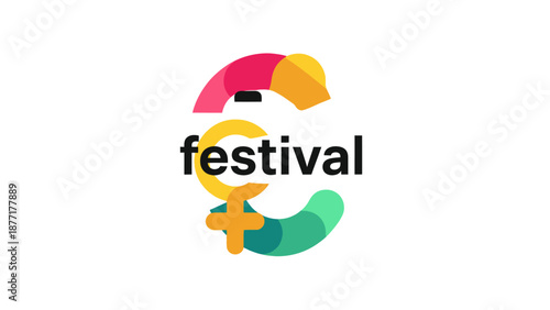 Colorful Festival Logo with Female Symbol and Abstract Shapes