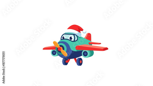 Cute Cartoon Airplane Wearing Santa Hat