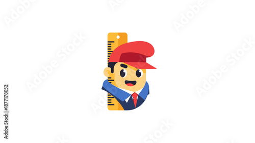 Happy Businessman Measuring Height with Ruler, Business Growth Concept