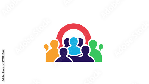 Diverse Group of People in Colorful Silhouettes with Arch Symbol