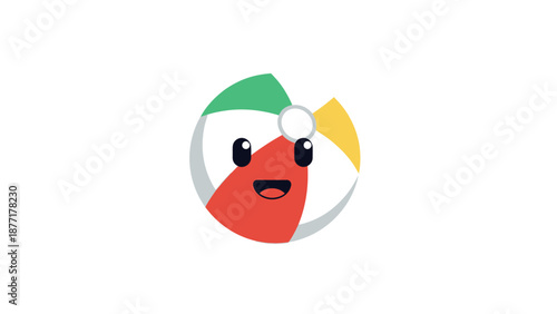 Happy Beach Ball Character with Cute Face on White Background