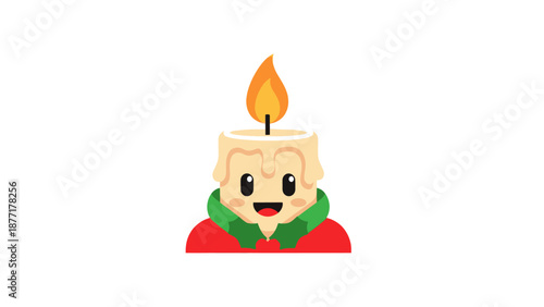 Smiling Candle Character with Flame, Festive Holiday Design