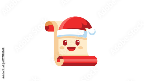 Cute Christmas Scroll Character with Santa Hat