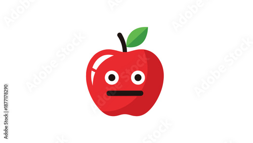 Funny Red Apple Character with Big Eyes and Straight Mouth