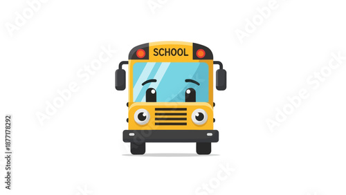 Cute Yellow School Bus with Friendly Face - Vector Illustration