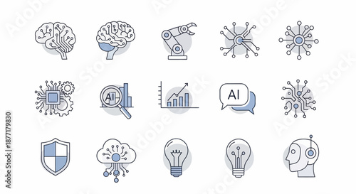 Collection of Artificial Intelligence and Technology Icons.