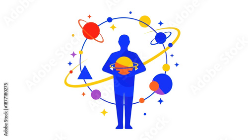 Person Holding Planet Amidst Cosmic Orbiting Celestial Bodies