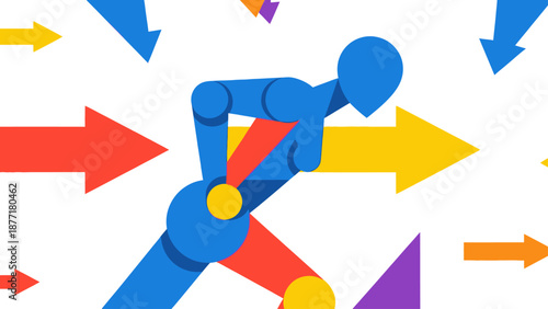 Man Running with Arrows, Motion and Direction Concept