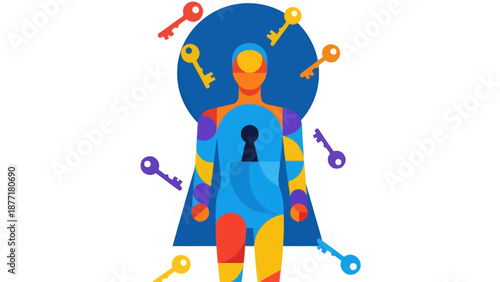Abstract Human Figure with Keys and Keyhole Concept