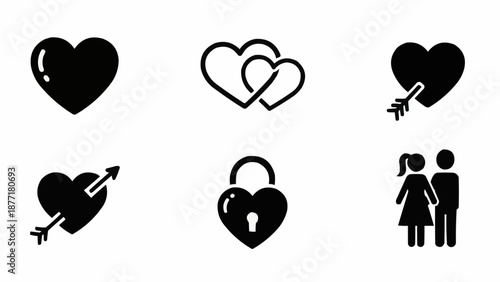 Collection of heart icons representing love and relationships.