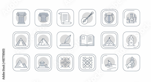 Collection of Hand-Drawn Icons Representing Various Concepts and Objects.