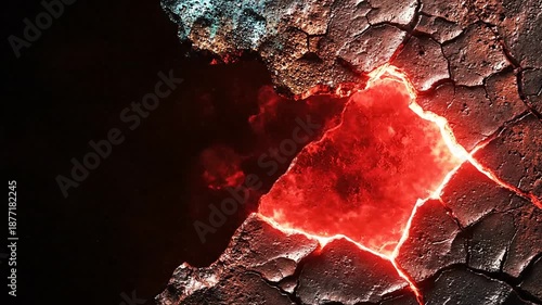 Glowing red lava crack in ground.