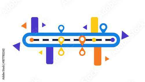 Abstract Timeline with Location Pins and Geometric Shapes