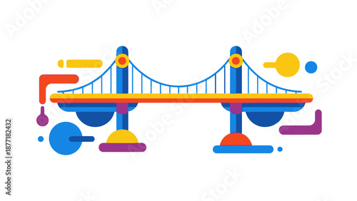 Modern Suspension Bridge with Abstract Geometric Shapes